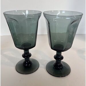 Set of Two Glass Goblets in Smokey Blue-Gray Color